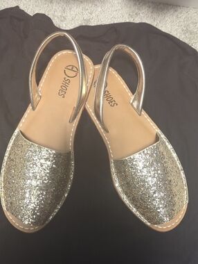 Gold Glitter Slingback Flats by DC